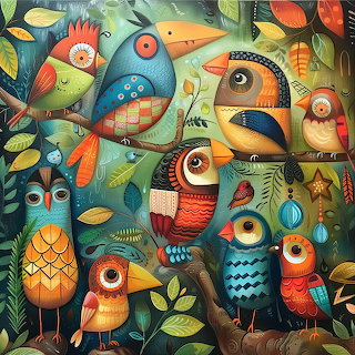 Colorful Folk Art Birds