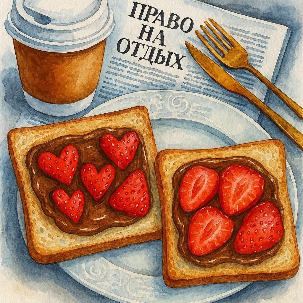 Illustration of strawberry chocolate toast slices with a coffee cup on a table
