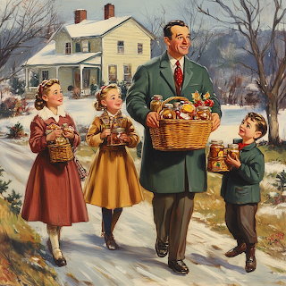 Vintage Family Christmas Gift Scene