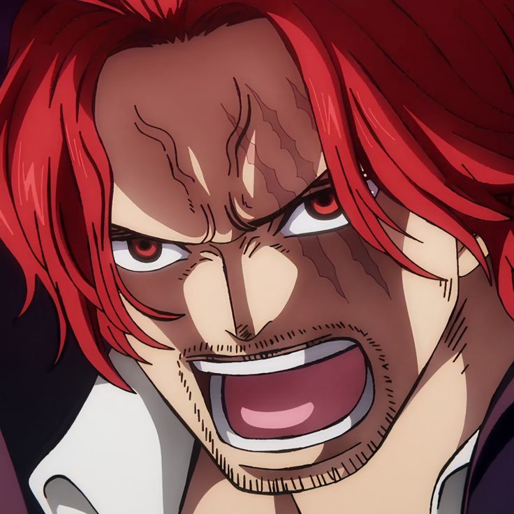 Close-up of red-haired anime character with fierce angry expression showing teeth