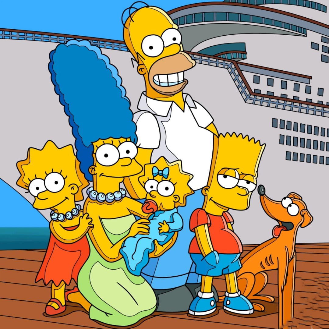 The Simpsons family group portrait on cruise ship deck