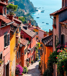 Colorful Coastal Village Street
