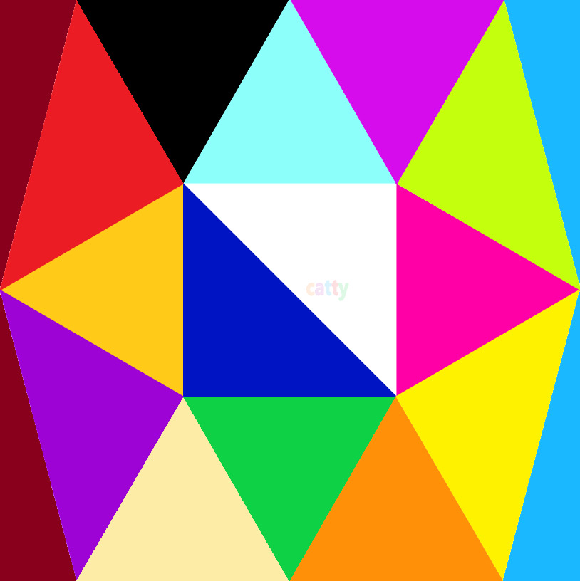 Colorful abstract geometric pattern with triangles in red, yellow, blue, purple, green, cyan, and magenta around white center