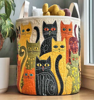Quilted Cat Hamper Basket