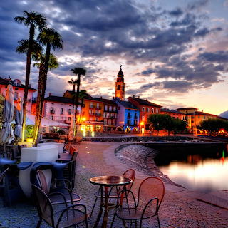Waterfront Town at Sunset