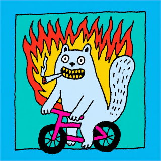 Squirrel on Bicycle with Fire