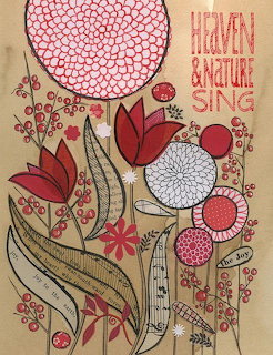 Hand-drawn floral illustration with red and pink flowers, leaves, and berries on tan background