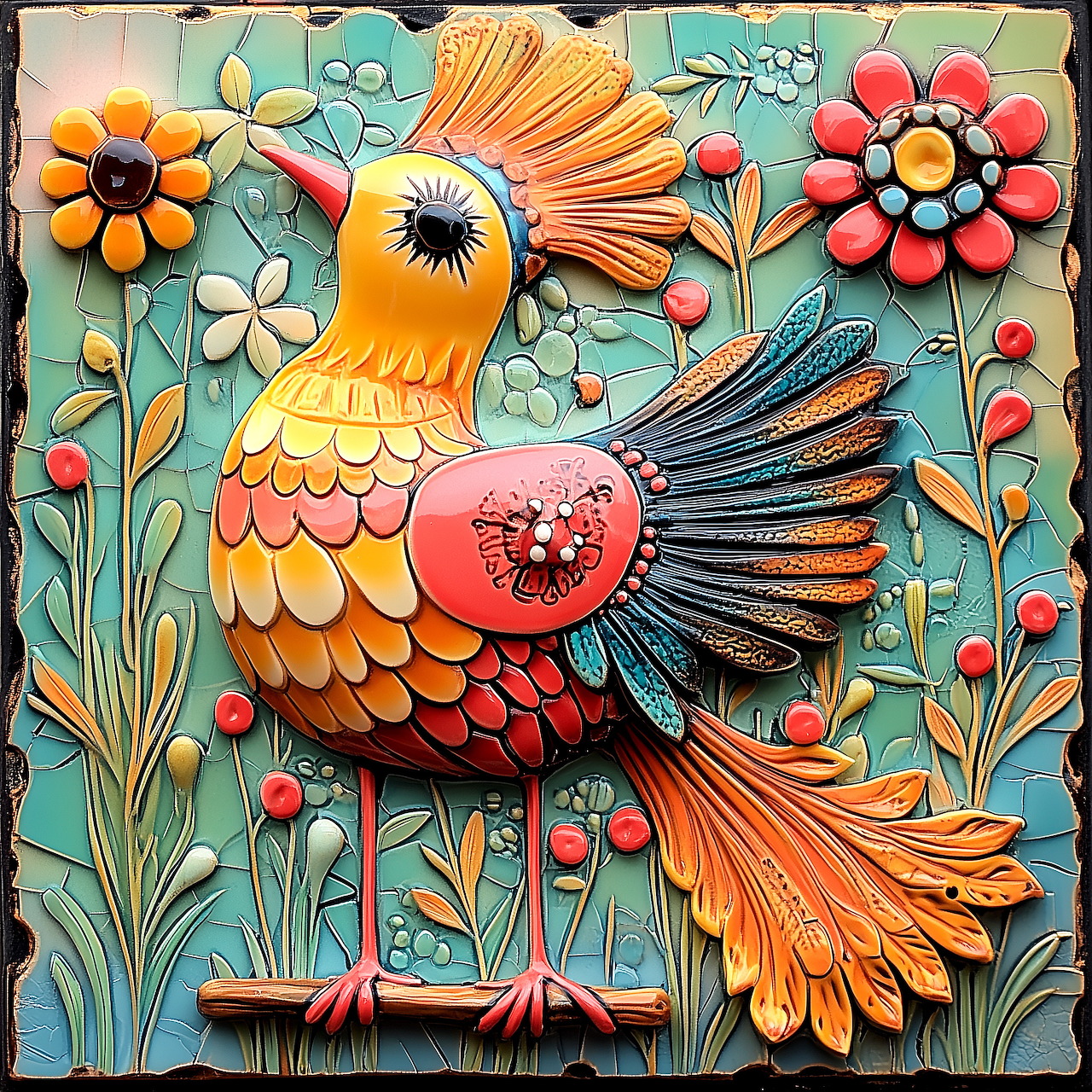 Ceramic Bird Tile Art