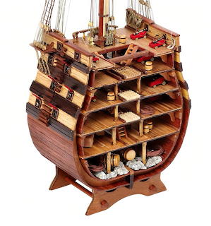 Wooden ship model cross-section of the Santisima Trinidad showing interior decks and details