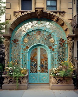 Ornate Turquoise Art Nouveau Door