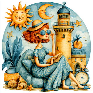 Girl Reading by Lighthouse
