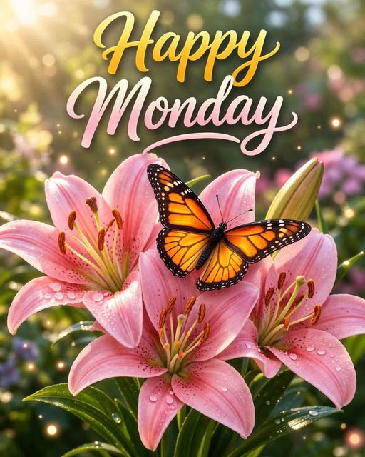Butterfly on Pink Lilies
