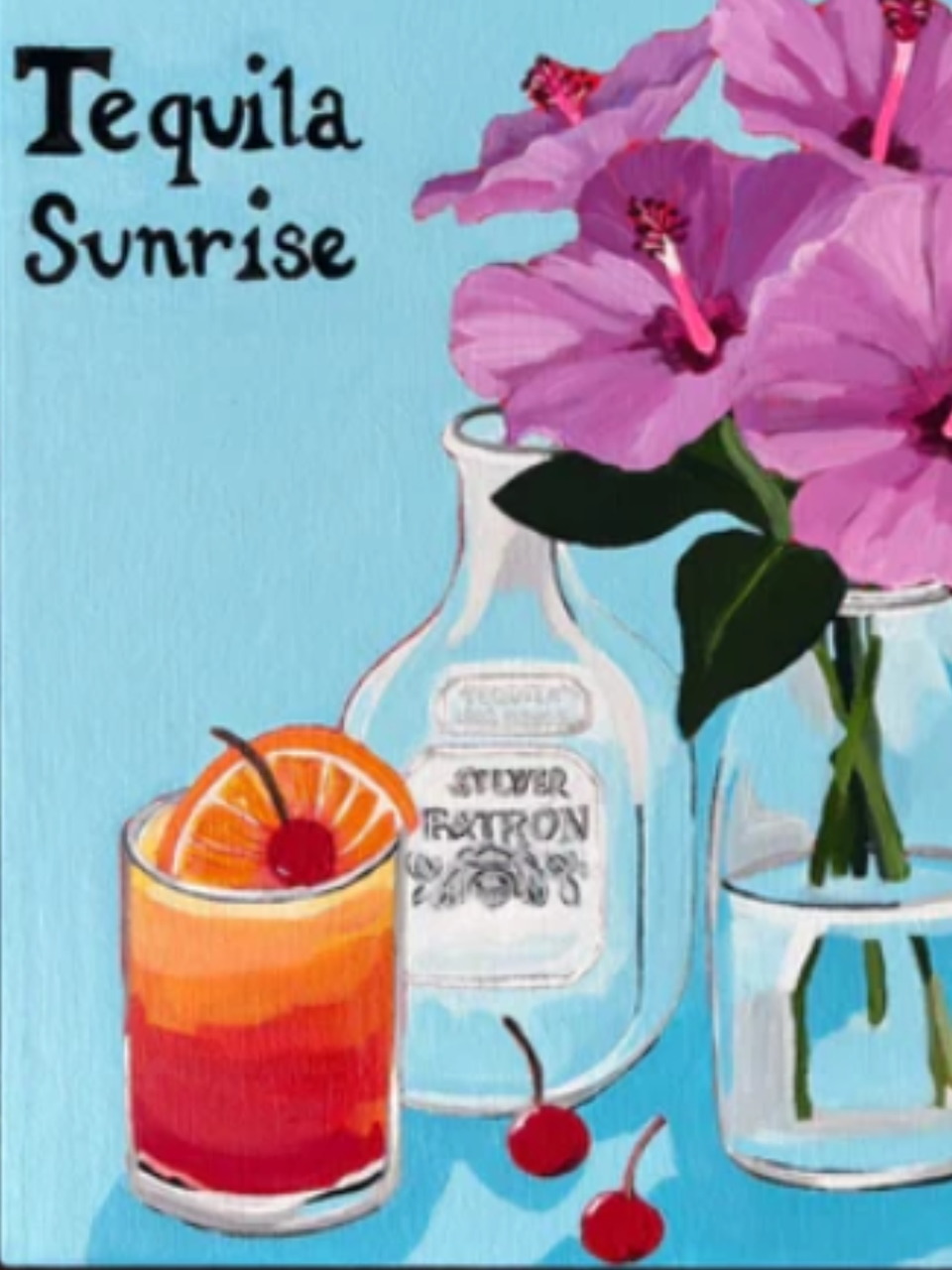 Colorful tropical cocktails with fruit garnishes in glasses