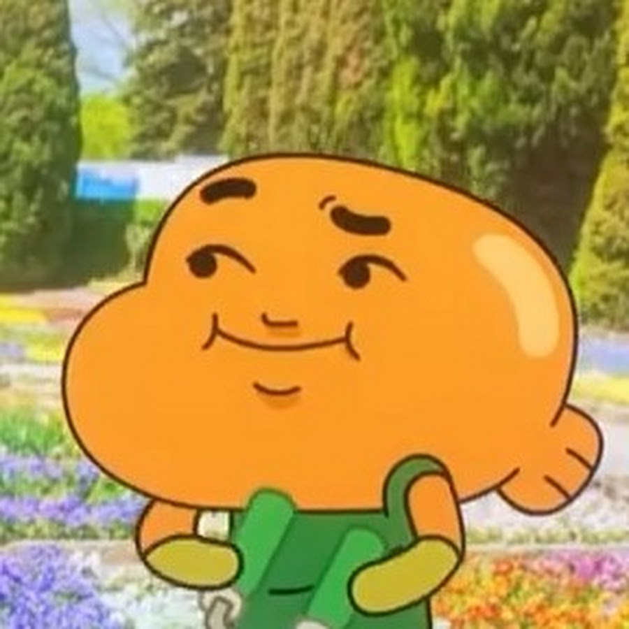 Cartoon boy in green overalls standing in a flower garden