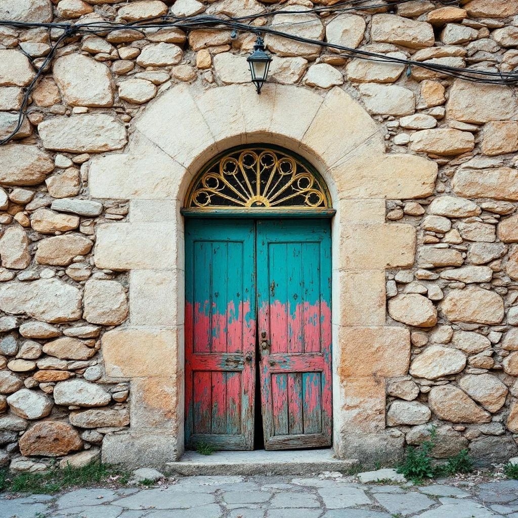 Arched Door in Stone Wall