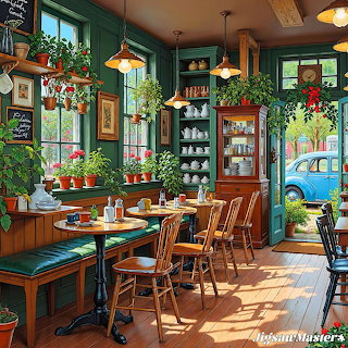 Cozy Green Cafe Interior