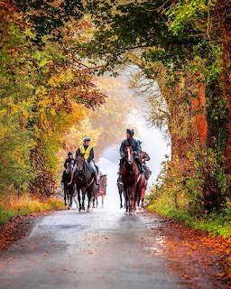 Horse Riders Autumn Country Lane