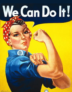Illustrated poster of a woman flexing her arm with the text We Can Do It!