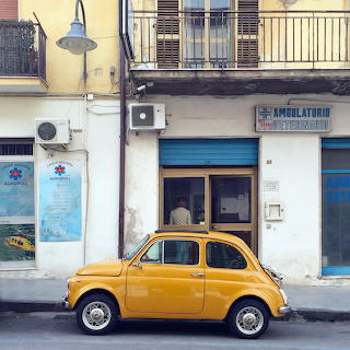 Yellow Vintage Car Street Scene