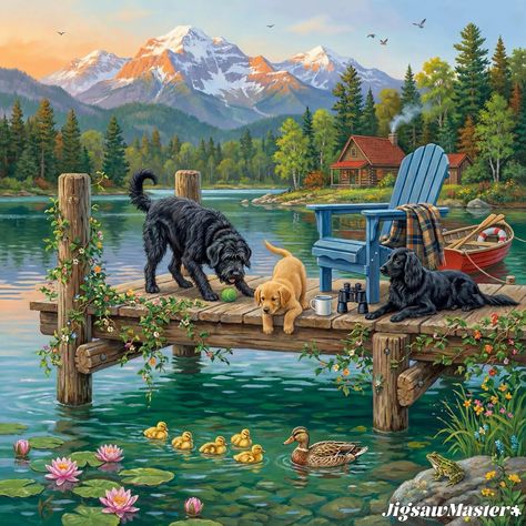 Dogs on Lake Dock