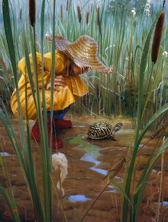 Girl Watching Turtle