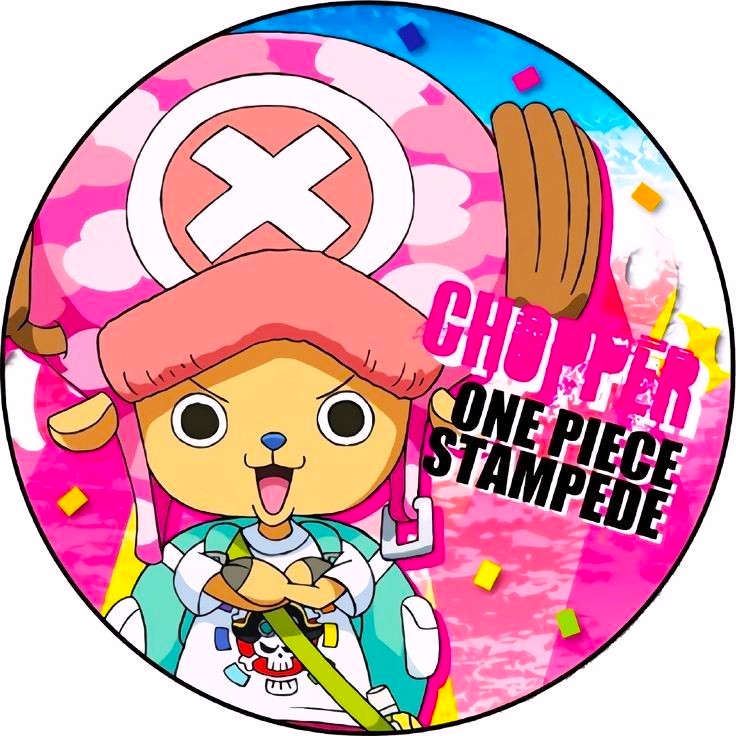 Tony Tony Chopper from ONE PIECE anime with pink hat against vibrant pink and yellow background