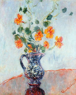 Monet Nasturtiums in Blue Vase
