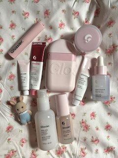 Glossier Skincare Products Flatlay
