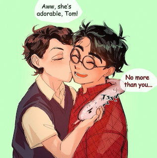 Illustration of two young men hugging, with one kissing the other's cheek on a green background