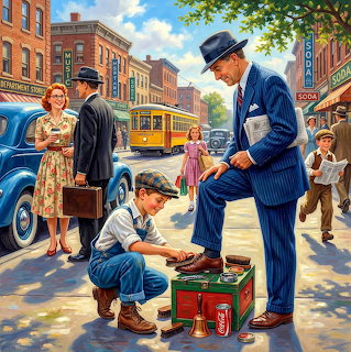 Vintage Street Shoeshine Scene