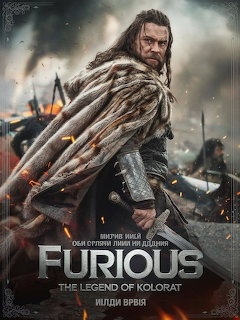 Bearded warrior in medieval armor and fur cloak against stormy battlefield