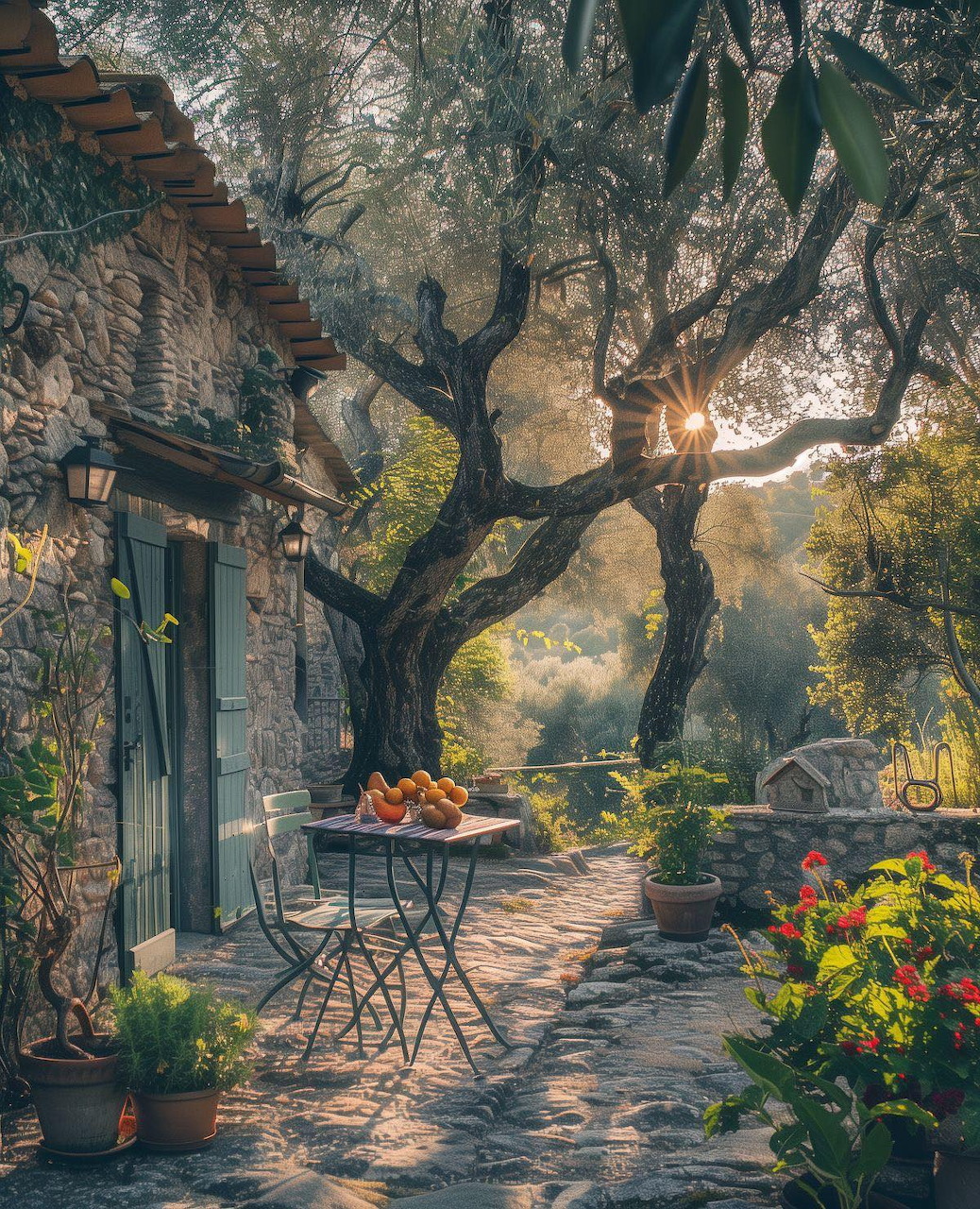 Mediterranean Stone Cottage Garden