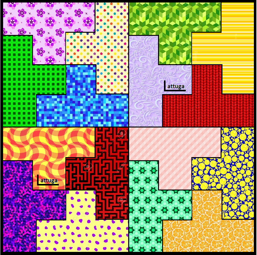 Colorful patchwork quilt with geometric squares in multiple patterns and bright colors