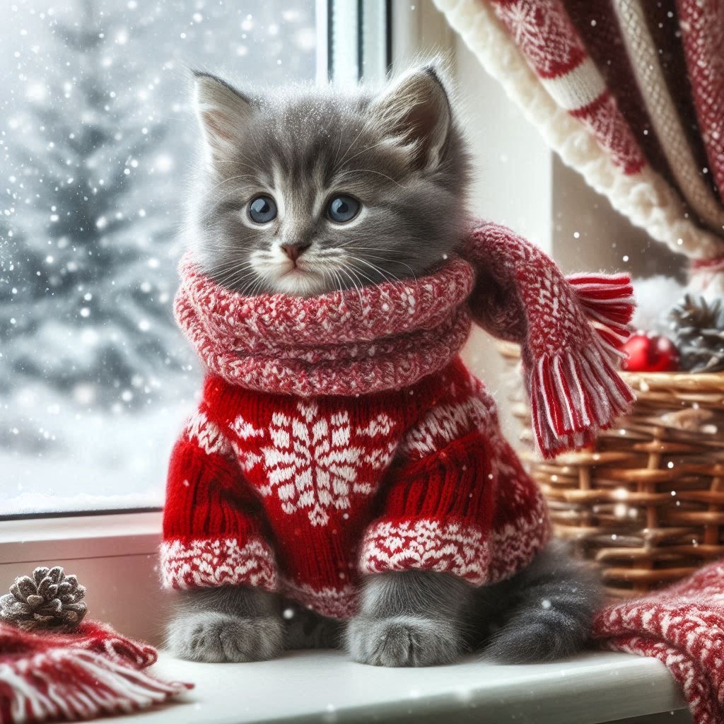 Christmas Cat in Sweater