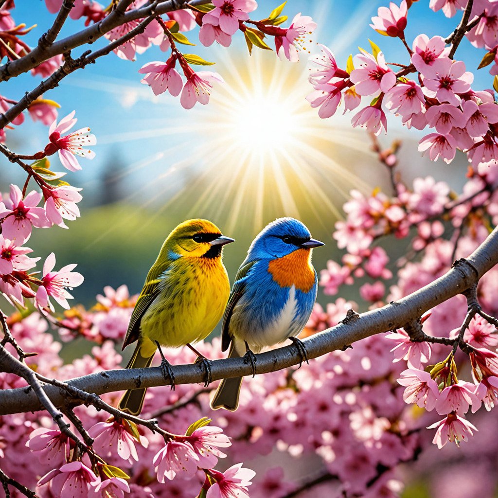 Birds on Cherry Blossom Branch