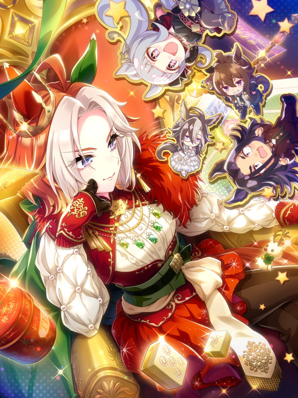 Anime girl Orfevre from Uma Musume in golden dreamy scene