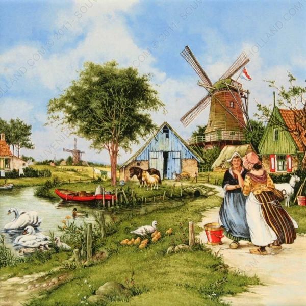 Dutch Windmill Village Scene