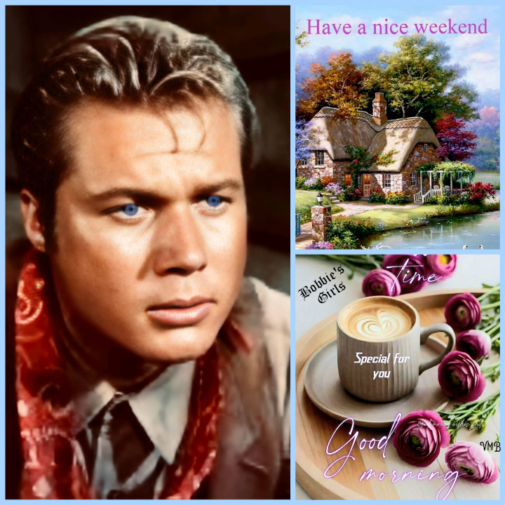 Collage with a young man's portrait, cottage artwork, and a coffee cup surrounded by roses