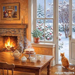 Cozy Winter Living Room Cat