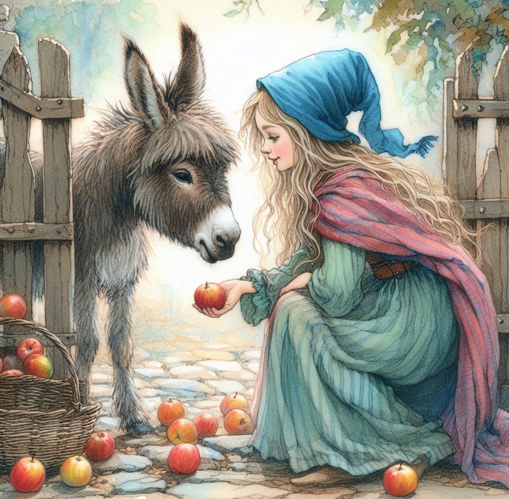 Girl Feeding Donkey