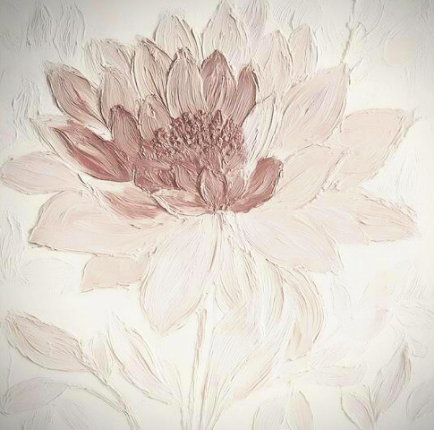 Pink and cream painted flower with textured brushstrokes on a light background