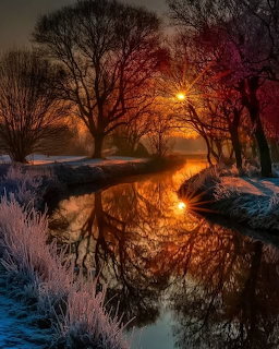 Sunrise Over Frosty Stream