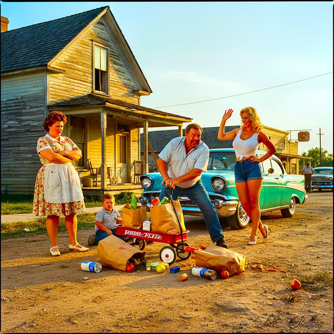 Retro Family Portrait Outdoors