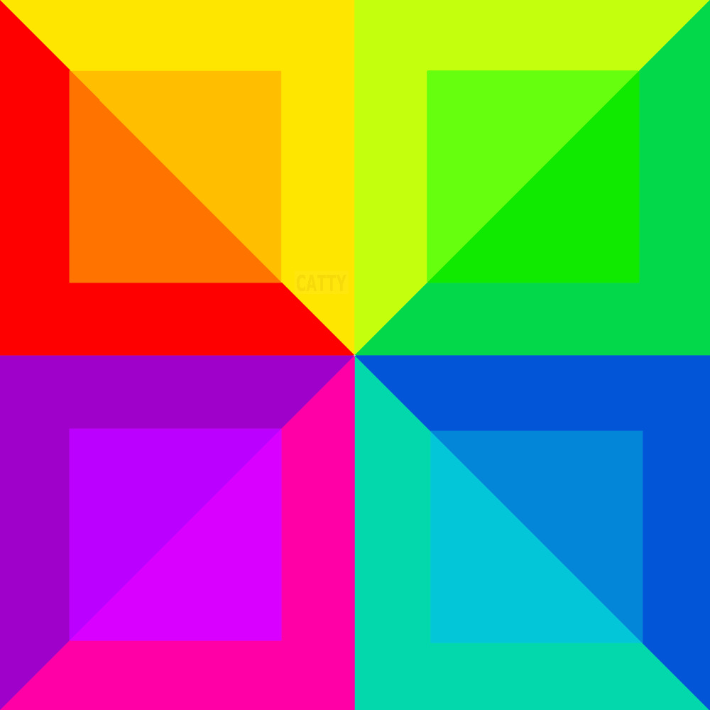 Abstract geometric pattern of rainbow colored squares with diagonal gradients meeting at center
