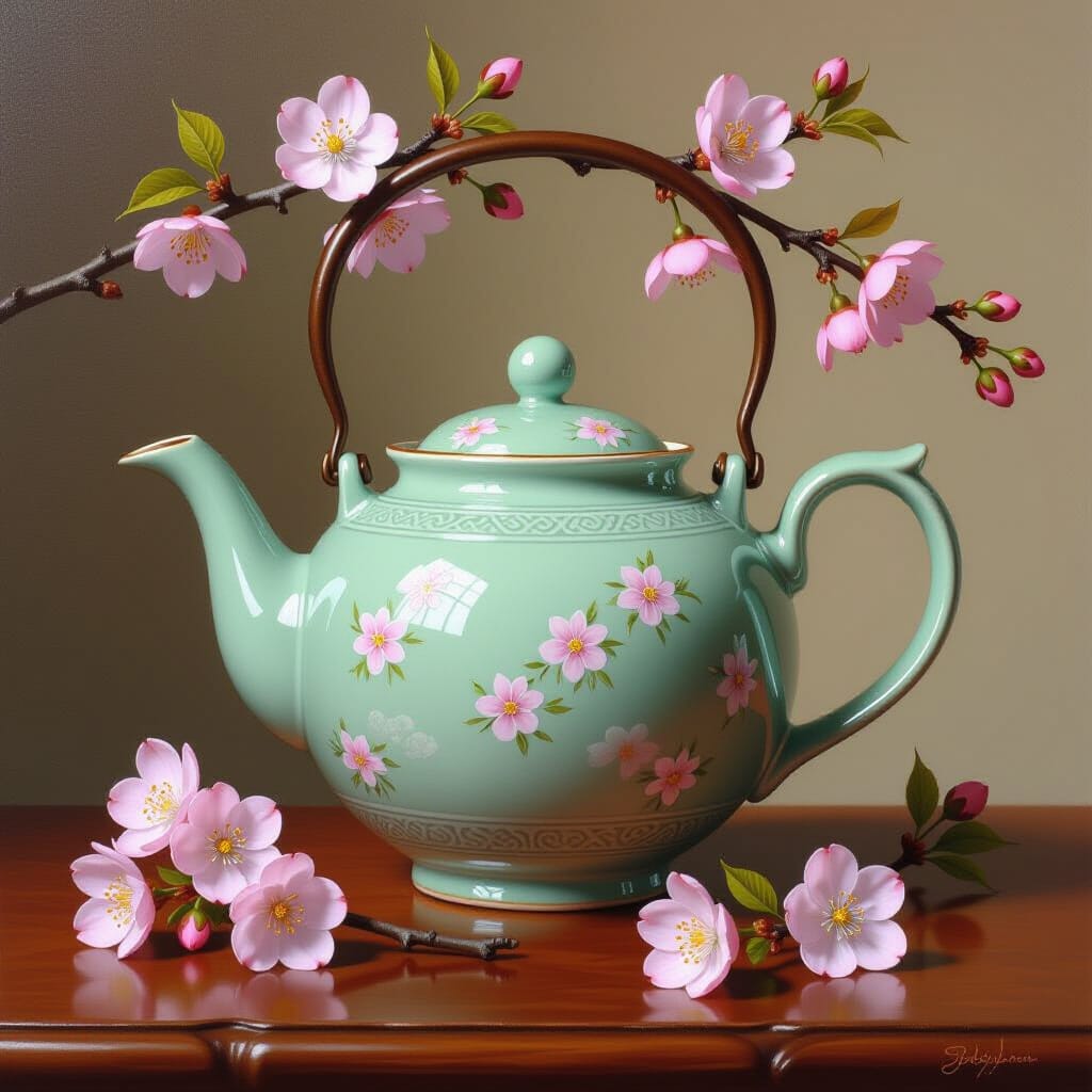 Japanese Teapot with Cherry Blossoms