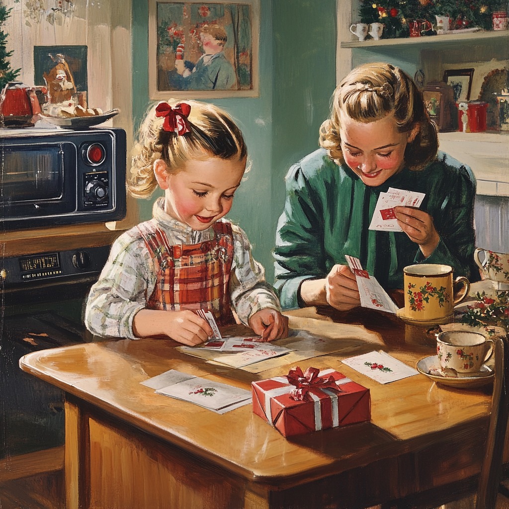 Girls Writing Christmas Cards