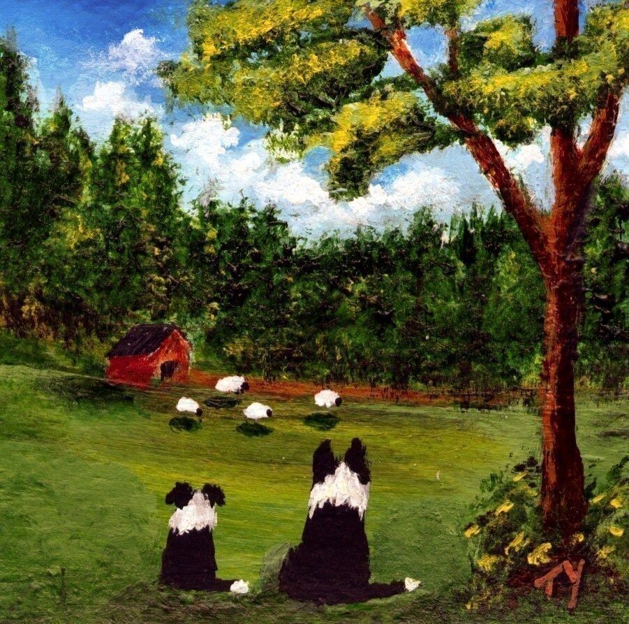 Two Dogs Watching Sheep
