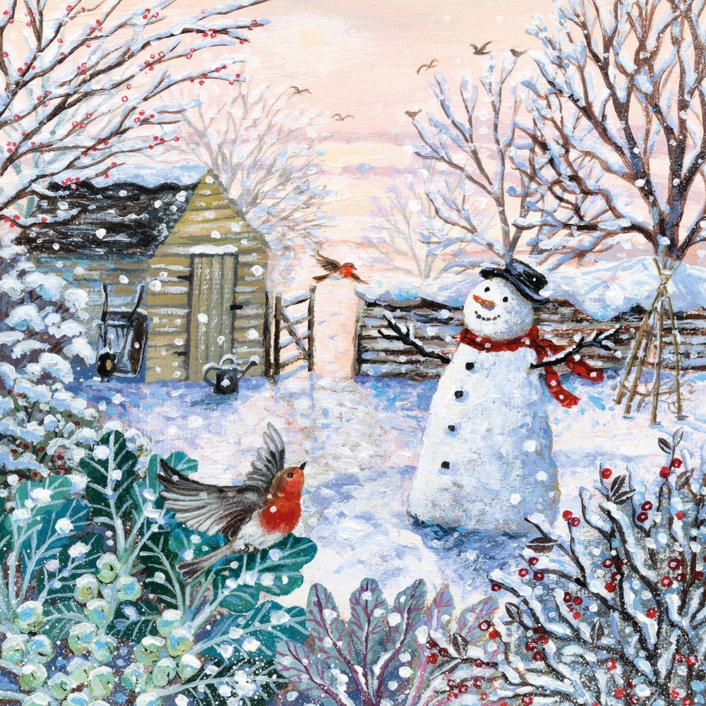 Winter Garden Snowman Scene