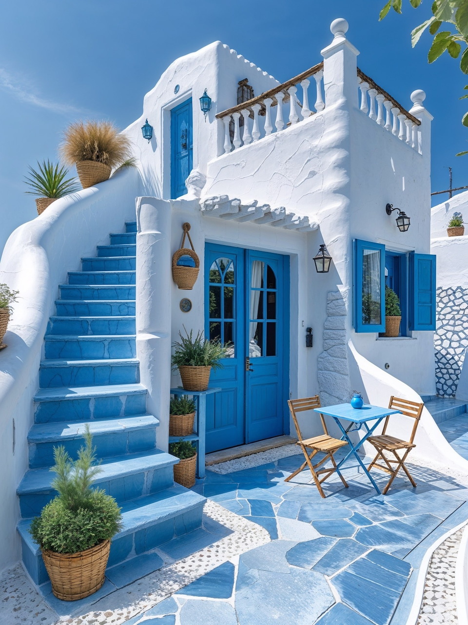 Mediterranean White House Blue Door