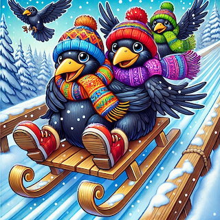 Blackbirds on Winter Sled